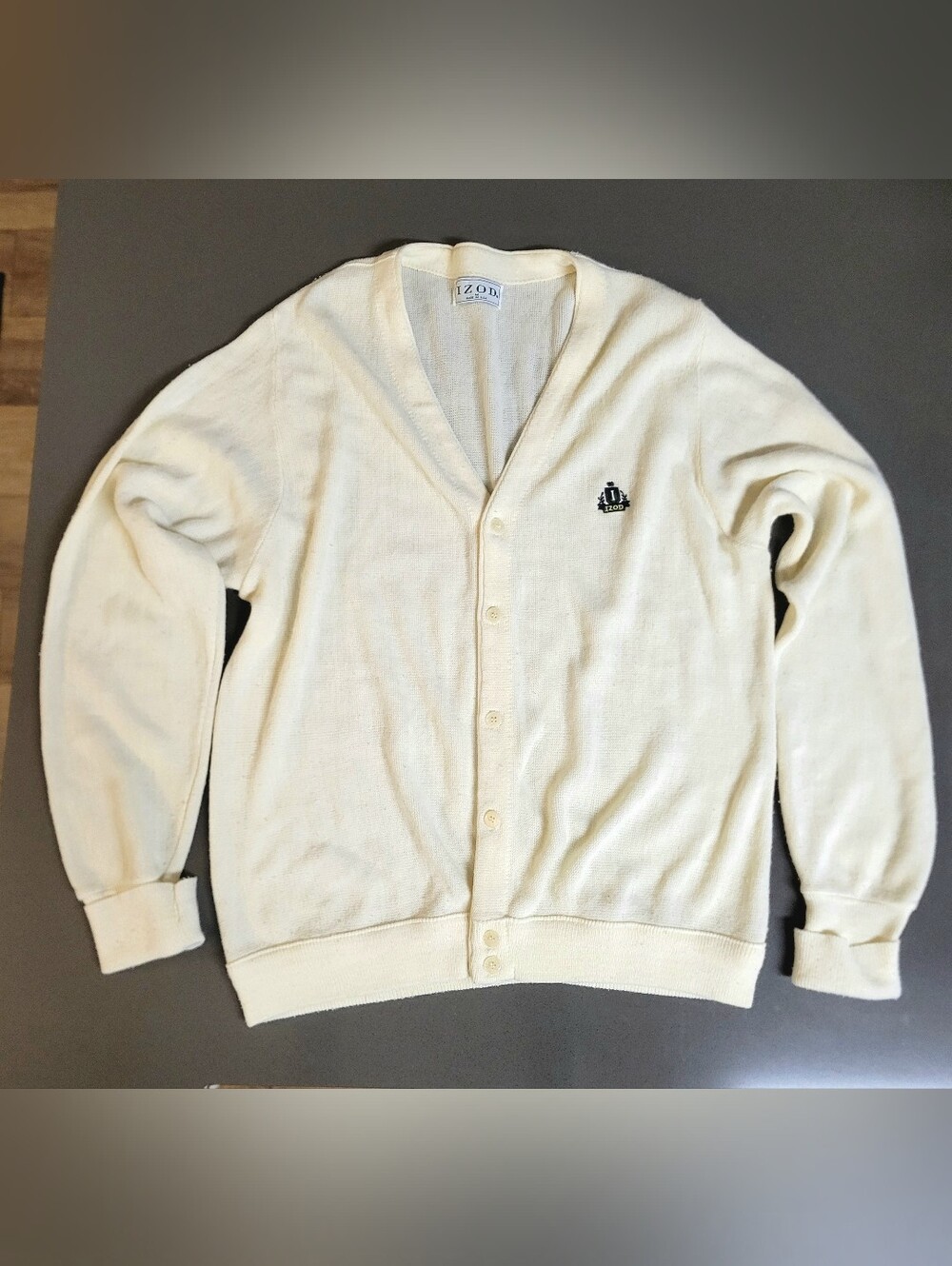 Vintage 1980s IZOD Cardigan Sweater Cream White Medium Made in USA
